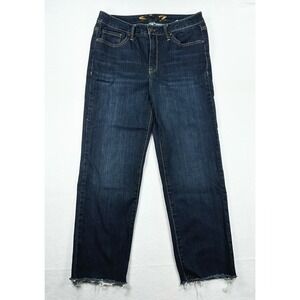Seven7 Womens Straight Leg Jeans Dark Wash Raw Hem Size 10 Casual Classic Modern